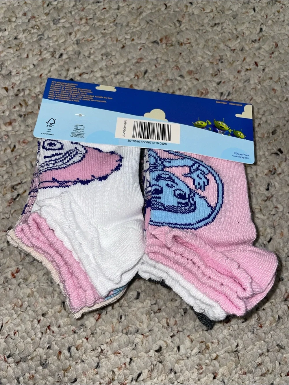 Disney Light Blue Toy Story Kids No-Show Socks with Pink Accent